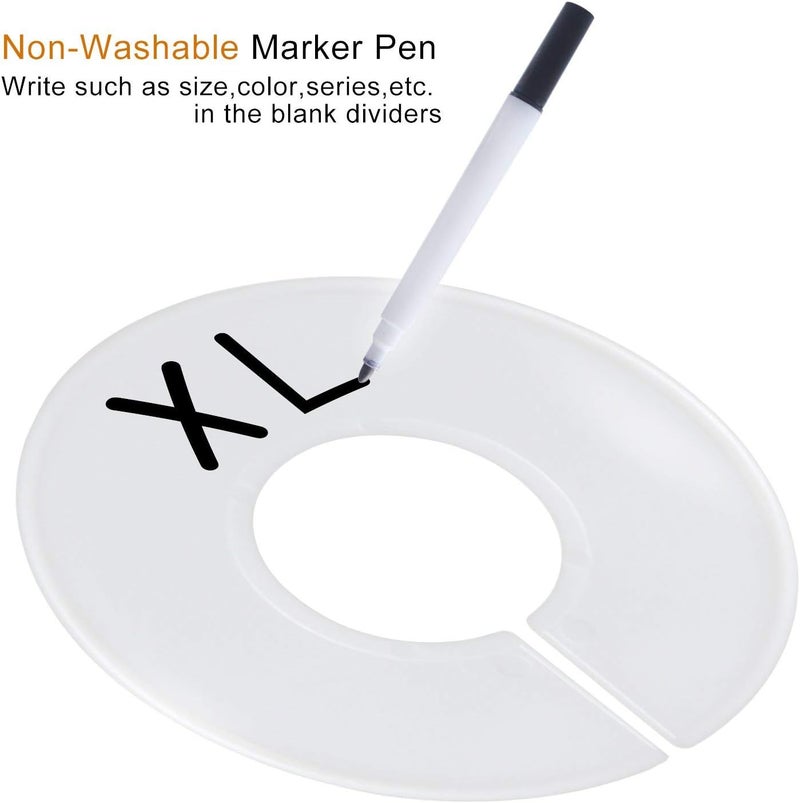 FindUWill 20 Pack Clothing Rack Size Dividers, Wardrobe Round Hangers Label Closet Dividers with 1 Piece Marker Pen for Clothes Organization(White, Blank) - Image 2