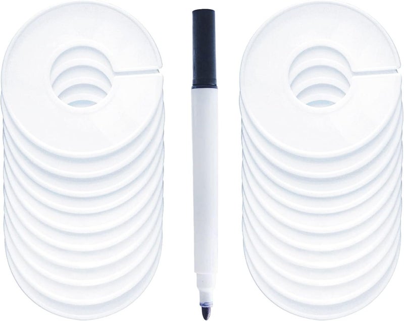 FindUWill 20 Pack Clothing Rack Size Dividers, Wardrobe Round Hangers Label Closet Dividers with 1 Piece Marker Pen for Clothes Organization(White, Blank) - Image 1