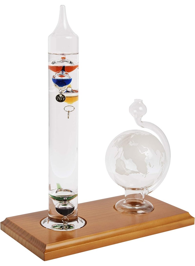 Acurite AcuRite 00795A2 Galileo Thermometer with Glass Globe Barometer, Barometer Set, Glass/Wood, 3 - Image 1