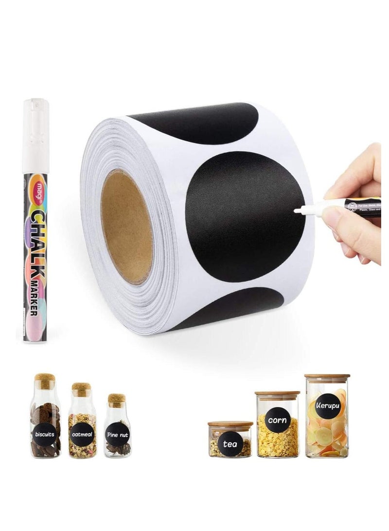 بريميفي 120 ملصق سبورة مستديرة مقاومة للماء مع قلم تحديد للبرطمانات - Image 1