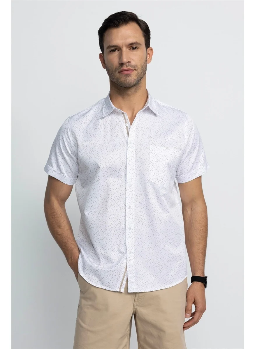 Tudors Classic Fit Short Sleeve Printed Sports Collar Men's White Shirt