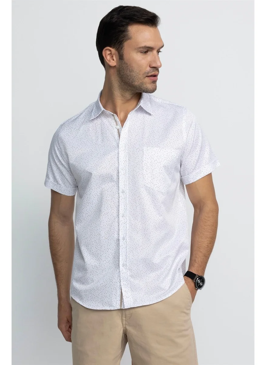 Tudors Classic Fit Short Sleeve Printed Sports Collar Men's White Shirt