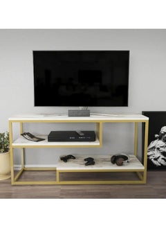 Metal and Marble TV Console Table with Storage Shelves – White and Black Metal Frame Display Stand for Living Room, Entertainment Center, and Multi-Purpose Home Décor - pzsku/Z62E7E31CDC57EEDB2A25Z/45/_/1734520506/0a943fcc-b0de-4739-90d6-395884c796a2