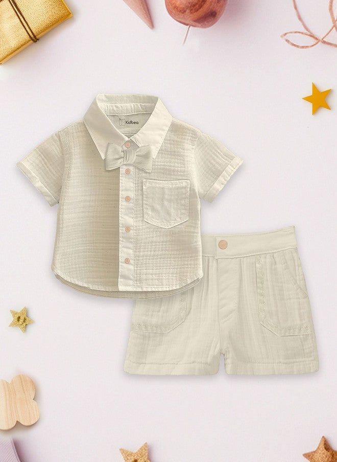 Kidbea Kids Pack Of 2 Pure Linen Shirt With Shorts Clothing Set - Image 3