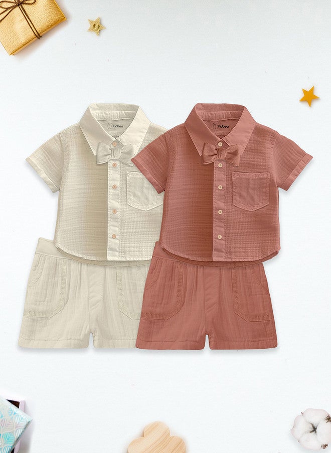 Kidbea Kids Pack Of 2 Pure Linen Shirt With Shorts Clothing Set - Image 1