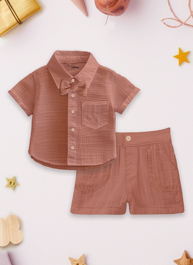 Kidbea Kids Pack Of 2 Pure Linen Shirt With Shorts Clothing Set - Image 2