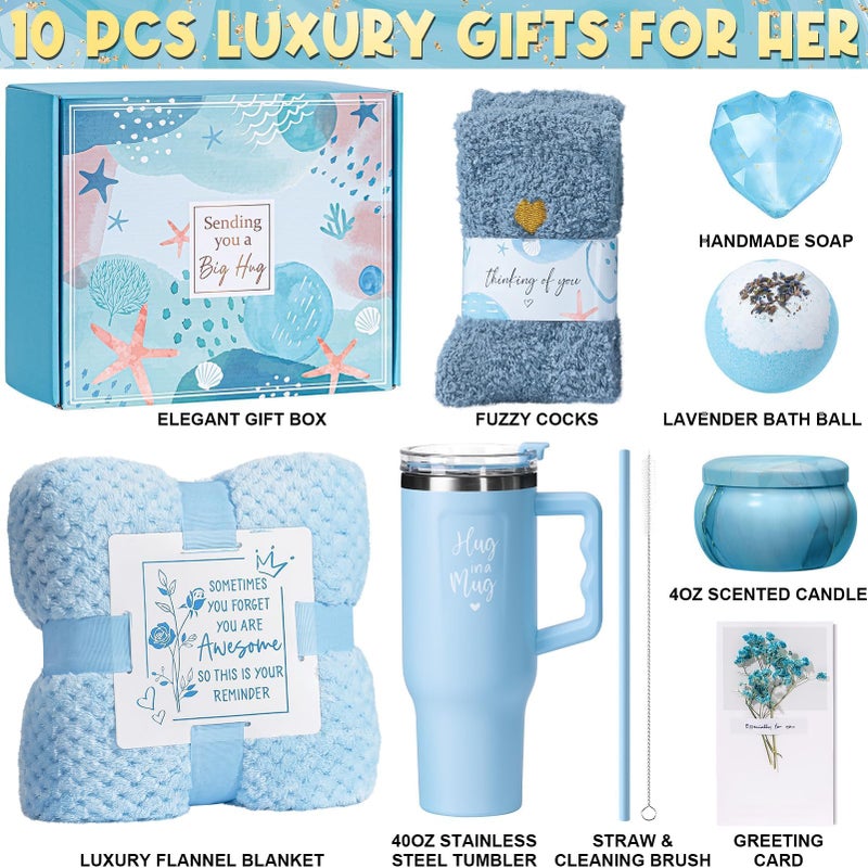 Qinline Birthday Gifts for Women Self Care Get Well Soon Gifts, Ocean Relaxing Spa Kit Bath Gift Basket Care Package w/ Flannel Blanket 40 OZ Tumbler, Mother's Day Gift for Mom Her Wife Girlfriend Sister - Image 2