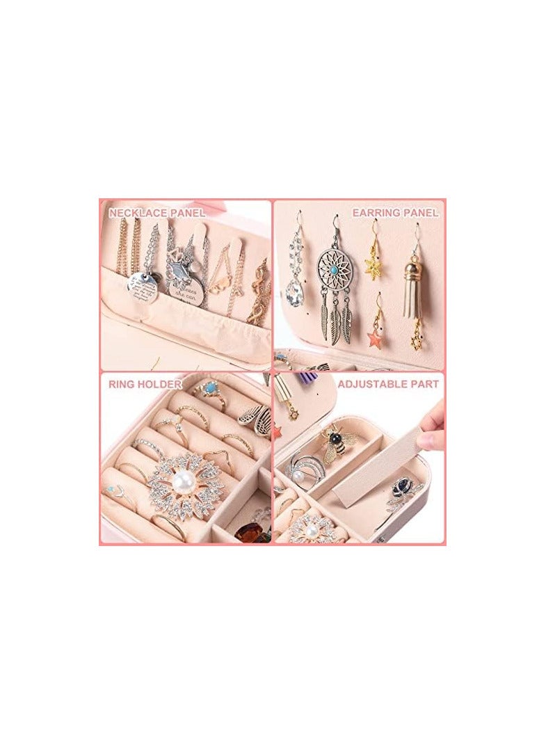 FLYNGO FLYNGO PU Leather Jewellery Organisers Box Jewelry Organizer for Women Travel Ring, Pendant, Earring, Necklace Storage Case (Pink)  - Image 3