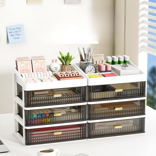 HoopVool Desk Makeup Organizer, Plastic Storage Box with Sliding Drawer, Stylish Display Case for Cosmetics, Lotion, Nail Polish,Brushes,and Jewelry (1 - Layer, White) - Image 5