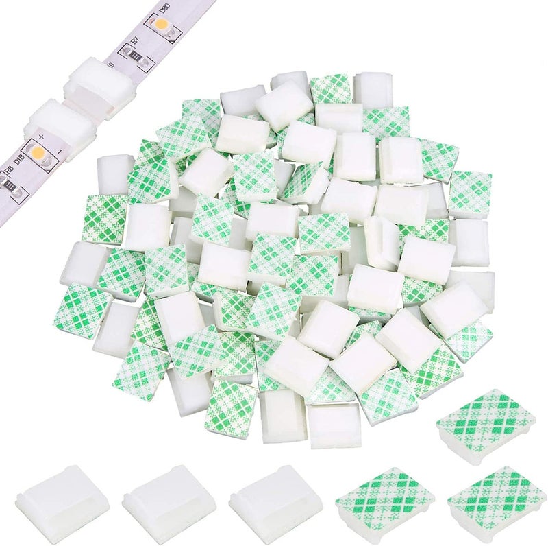 KASTWAVE 100 Pcs Light Strip Mounting Clips White Self Adhesive Led Light Fasteners Mounting Holder Cable Clamp Organizer For 8Mm Light Strip (8Mm) - Image 1
