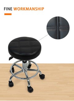 Meishida Pully Stool Bar Chair Round Rolling Stool Chair with Faux Leather Height Adjustable for Salon, Office, Home and  Lab (Black)  - Image 5