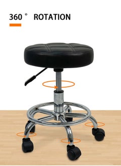 Meishida Pully Stool Bar Chair Round Rolling Stool Chair with Faux Leather Height Adjustable for Salon, Office, Home and  Lab (Black)  - Image 2