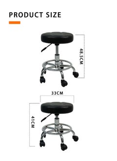 Meishida Pully Stool Bar Chair Round Rolling Stool Chair with Faux Leather Height Adjustable for Salon, Office, Home and  Lab (Black)  - Image 4
