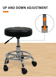 Meishida Pully Stool Bar Chair Round Rolling Stool Chair with Faux Leather Height Adjustable for Salon, Office, Home and  Lab (Black)  - Image 3
