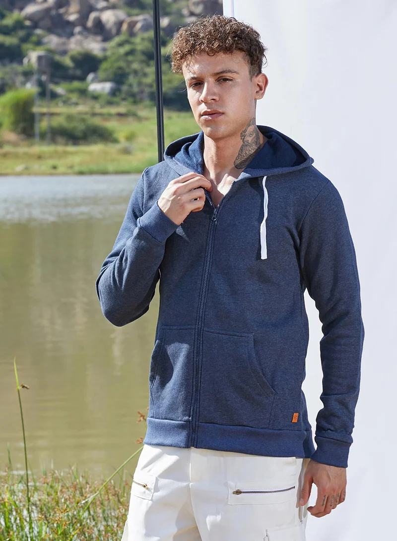 CAHOOT  Men's Dark Blue Zip-Front Hoodie With Contrast Drawstring for Men | Best Price UAE