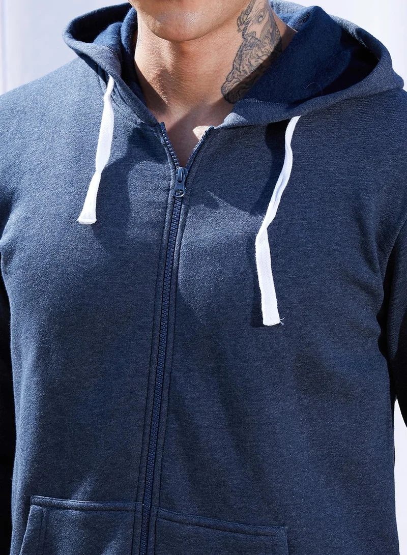 CAHOOT  Men's Dark Blue Zip-Front Hoodie With Contrast Drawstring for Men | Best Price UAE