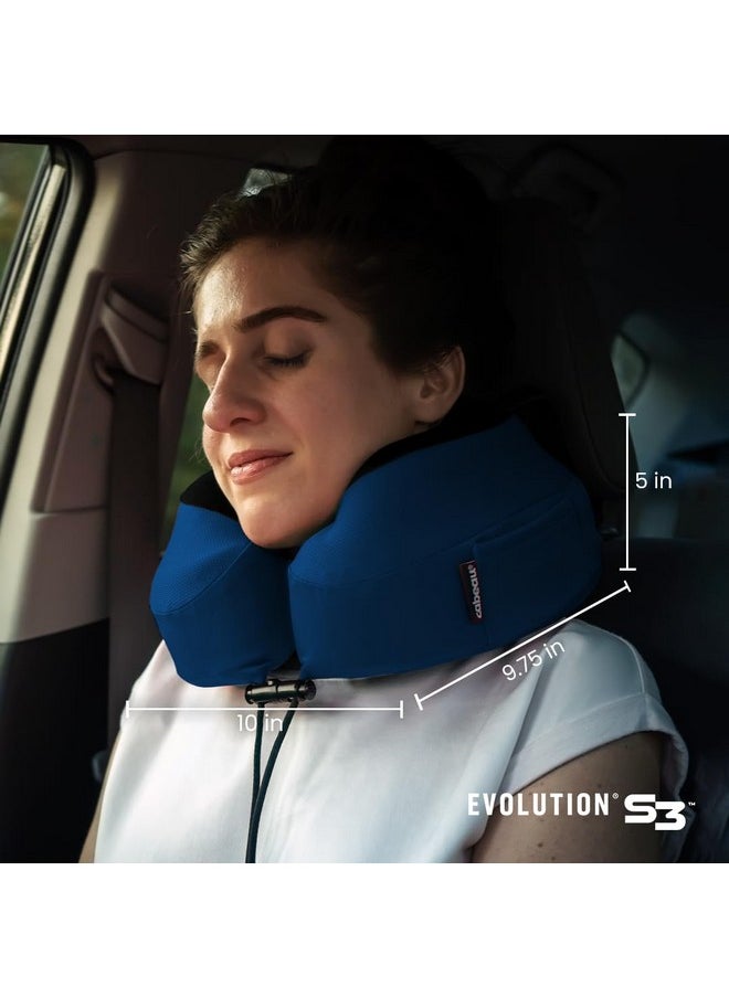 Cabeau Evolution S3 Travel Pillow - Straps to Airplane Seat - Ensures Your Head Won’t Fall Forward - Relax with Plush Memory Foam - Quick-Dry Fabric Keeps You Cool and Dry (Indigo)…