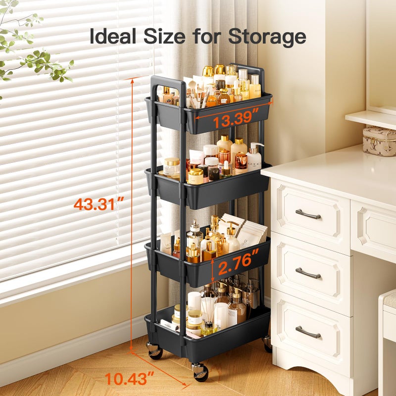 Pipishell 4-Tier Rolling Cart, Plastic Cart with Lockable Wheels & Reinforced Handle, Lightweight Utility Storage for Nursery, Bathroom, Craft Room, Black - Image 5