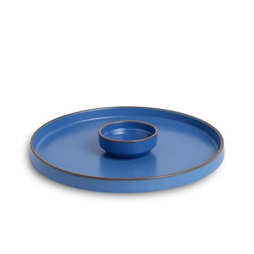 Shay Large Ceramic Serving Platter, Blue - 1 Platter, 1 Dip Japandi Series | Big Serving Plate Set | Matte Finish | Platters Serving Set | Ceramic Platter (Japandi Platter - Blue) - Image 1