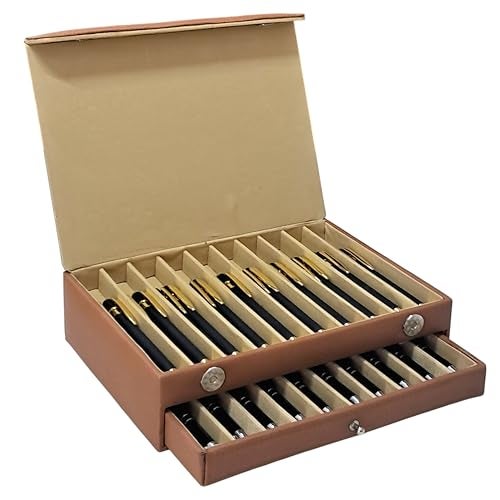essart faux leather Pen Display Organizer Box for 20 pens in Brown color - Image 3