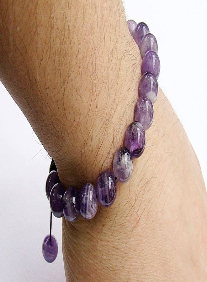 DHYANARSH Natural Amethyst Semi-Precious Stone Bracelet 8mm Beads Unisex- Size Adjustable Thread - Image 3