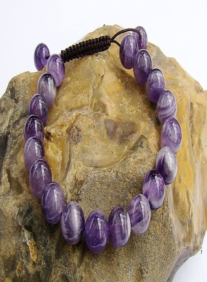 DHYANARSH Natural Amethyst Semi-Precious Stone Bracelet 8mm Beads Unisex- Size Adjustable Thread - Image 5