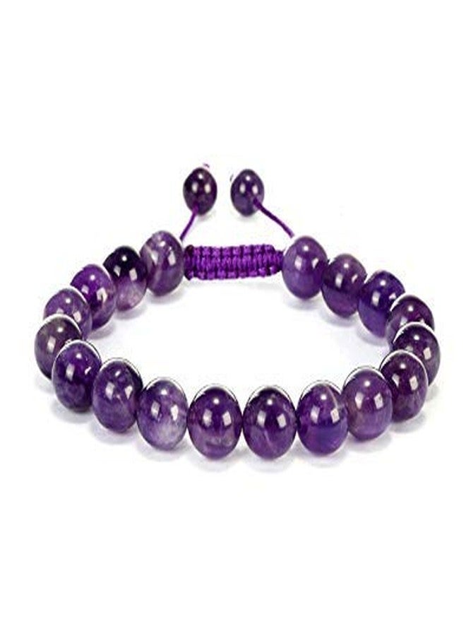 DHYANARSH Natural Amethyst Semi-Precious Stone Bracelet 8mm Beads Unisex- Size Adjustable Thread - Image 2