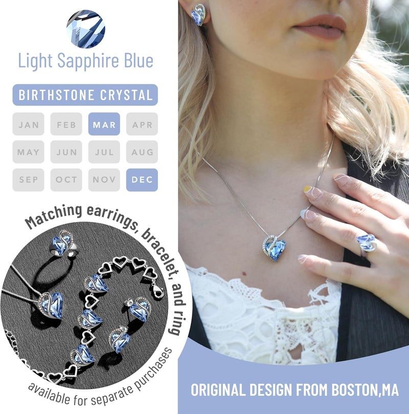 Leafael Valentine's Day Gift Necklaces for Women, Infinity Love Birthstone Heart Crystal Pendant, Birthday Anniversary Jewelry for Wife, Mom, and Her, Silver Plated, 18" + 2" Adjustable Chain - Image 4
