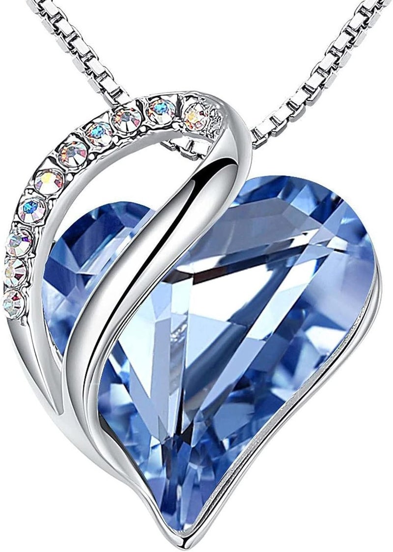Leafael Valentine's Day Gift Necklaces for Women, Infinity Love Birthstone Heart Crystal Pendant, Birthday Anniversary Jewelry for Wife, Mom, and Her, Silver Plated, 18" + 2" Adjustable Chain - Image 1