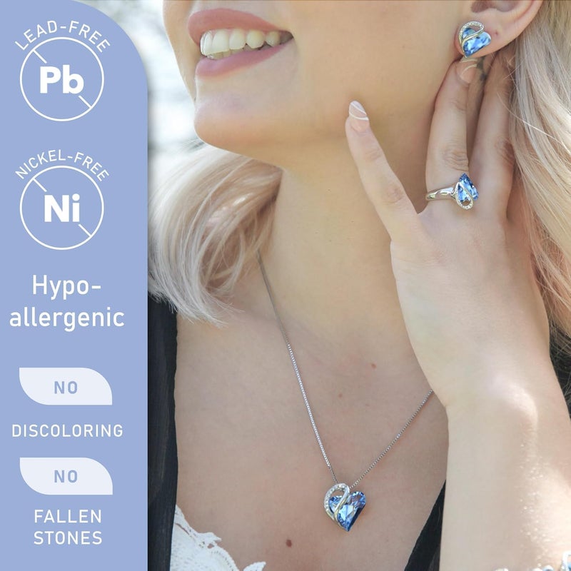 Leafael Valentine's Day Gift Necklaces for Women, Infinity Love Birthstone Heart Crystal Pendant, Birthday Anniversary Jewelry for Wife, Mom, and Her, Silver Plated, 18" + 2" Adjustable Chain - Image 2