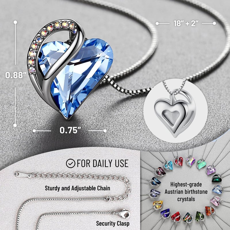 Leafael Valentine's Day Gift Necklaces for Women, Infinity Love Birthstone Heart Crystal Pendant, Birthday Anniversary Jewelry for Wife, Mom, and Her, Silver Plated, 18" + 2" Adjustable Chain - Image 3