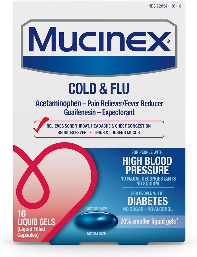 MUCINEX موسينكس كولد فلو جل سائل لضغط الدم المرتفع 16 حبة - Image 1