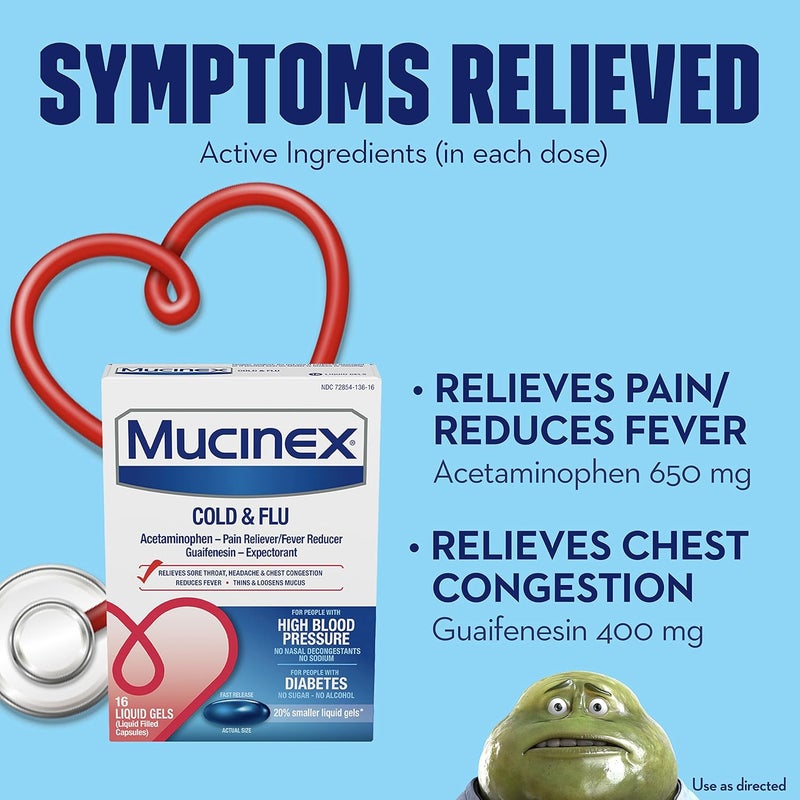 MUCINEX موسينكس كولد فلو جل سائل لضغط الدم المرتفع 16 حبة - Image 5