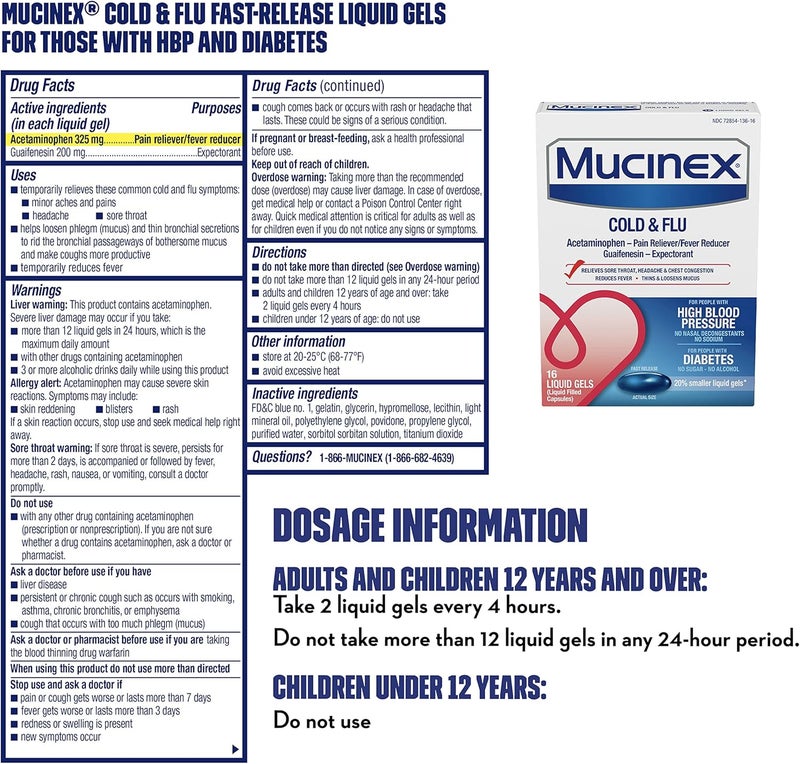 MUCINEX موسينكس كولد فلو جل سائل لضغط الدم المرتفع 16 حبة - Image 4