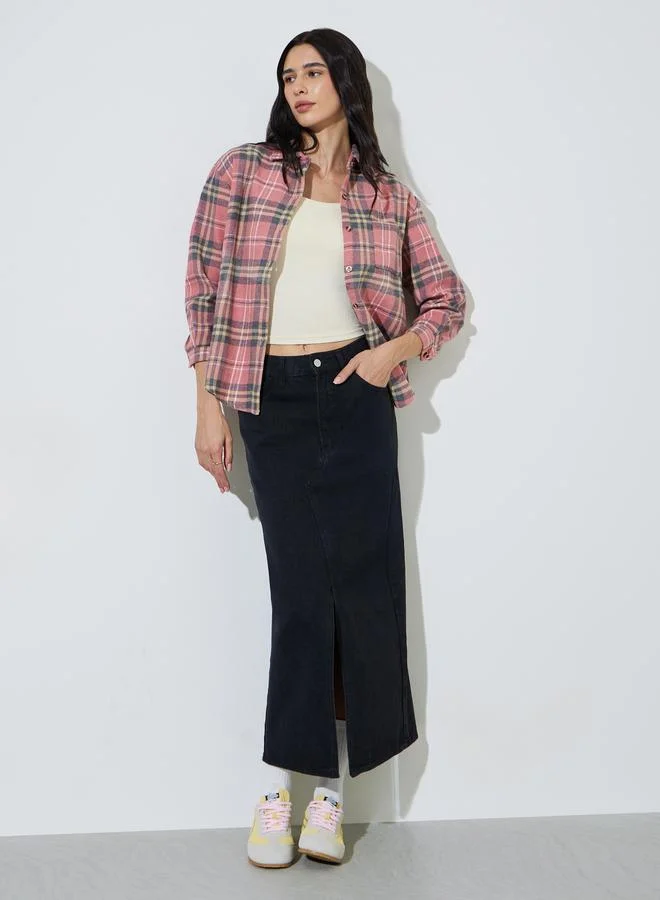 ستايلي Pink Plaid Buttoned Shacket