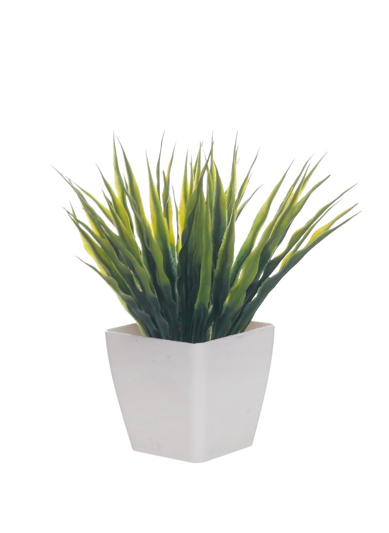 Generic Artificial Plant Green Leaves Medium Bowl with Vase for Home Office Decor Green Space - White  - Image 1