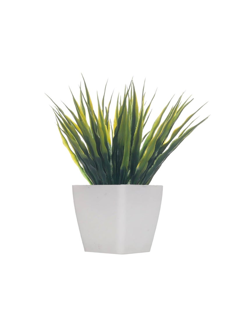 Generic Artificial Plant Green Leaves Medium Bowl with Vase for Home Office Decor Green Space - White  - Image 2