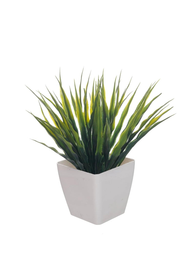 Generic Artificial Plant Green Leaves Medium Bowl with Vase for Home Office Decor Green Space - White  - Image 3