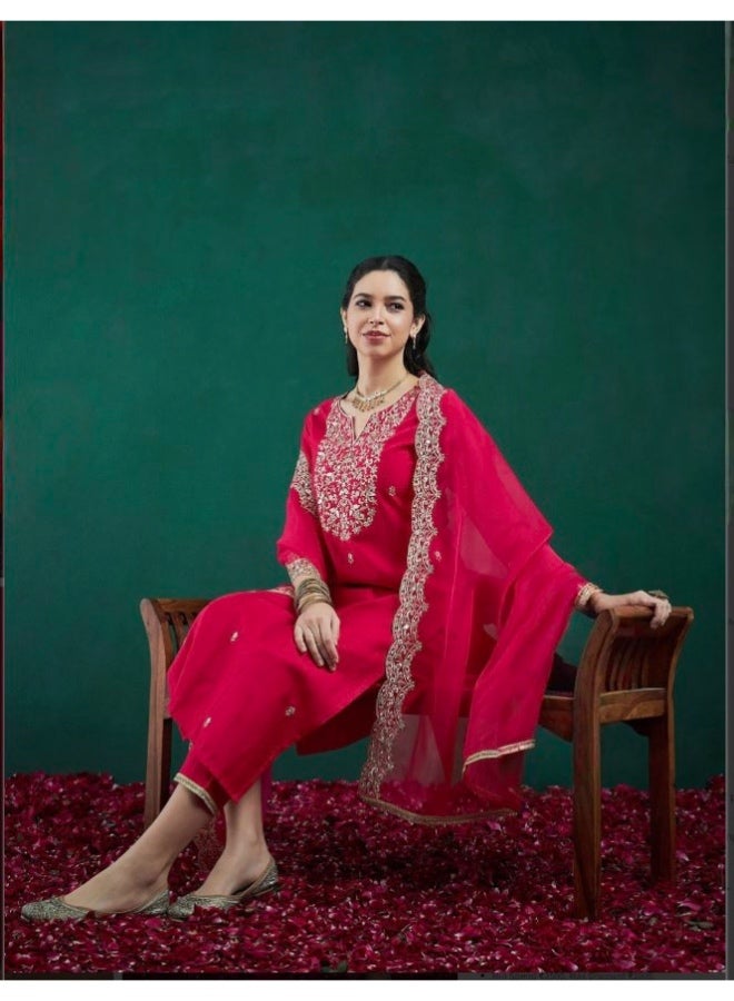Ameya Chanderi Kurti with Dupatta - Anarkali - Image 3