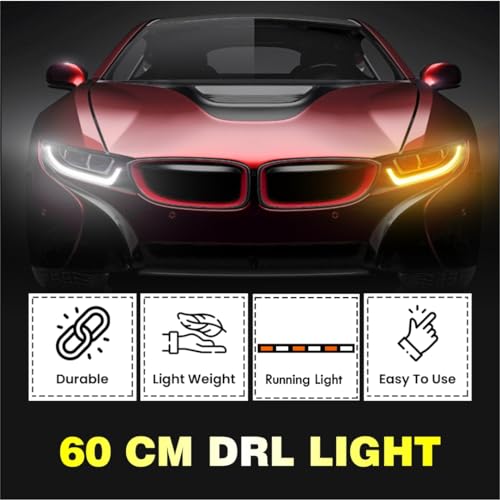 OBEROI'S TRADERS Premium Flexible Dual Color Headlight DRL Daytime Running Light Tube Guide Car LED Strip For Trunk/Dicky/Boot/Tail Lights Streamer Brake Turn Signal Light (60cm) - Image 4