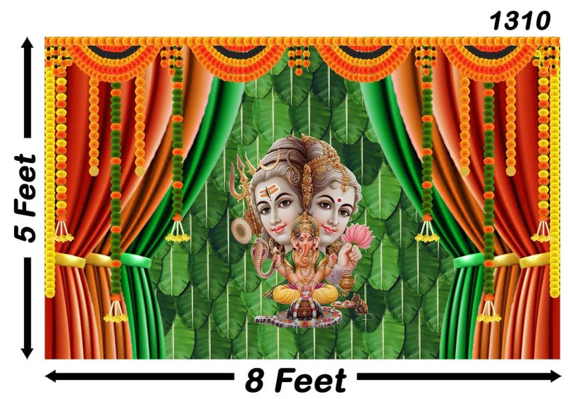 Backdropon Lord Shiv Parivar Design Backdrop Cloth for Pooja Decoration Traditional Background Curtain Cloth for Festival Fabric-Polyester Size 5 Feet Height and 8 Feet Width(5 * 8) - Image 3