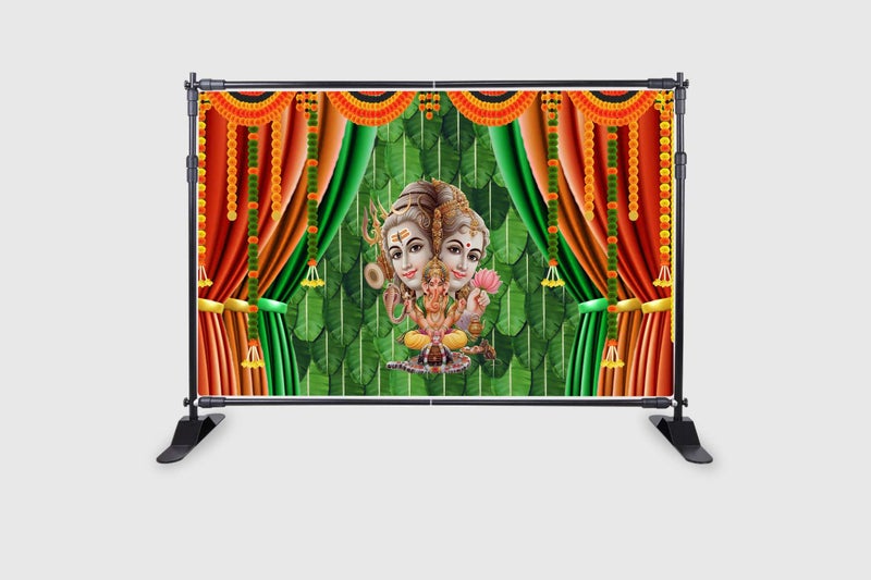 Backdropon Lord Shiv Parivar Design Backdrop Cloth for Pooja Decoration Traditional Background Curtain Cloth for Festival Fabric-Polyester Size 5 Feet Height and 8 Feet Width(5 * 8) - Image 2