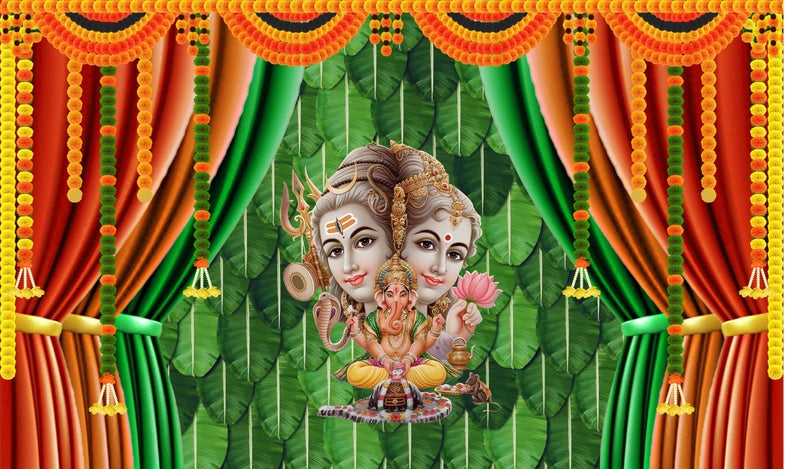 Backdropon Lord Shiv Parivar Design Backdrop Cloth for Pooja Decoration Traditional Background Curtain Cloth for Festival Fabric-Polyester Size 5 Feet Height and 8 Feet Width(5 * 8) - Image 5