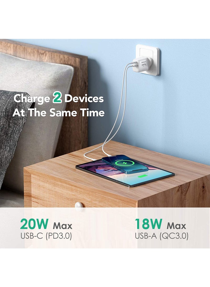 PEGANT - 20W USB C PD Fast Charger with 2 ports PD and QC3.0 UK Plug - Image 1