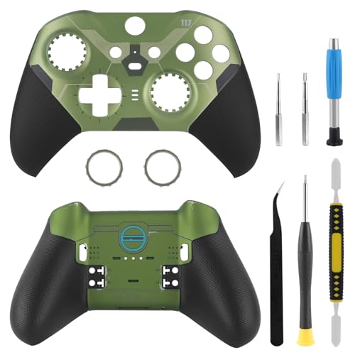 BSUZUN OEM Back and Front Housing Shell Replacement Kit for Xbox Elite Series 2 Controller - Includes Faceplate, Grip Cover, and Repair Tools (Halo-Green) - Image 1