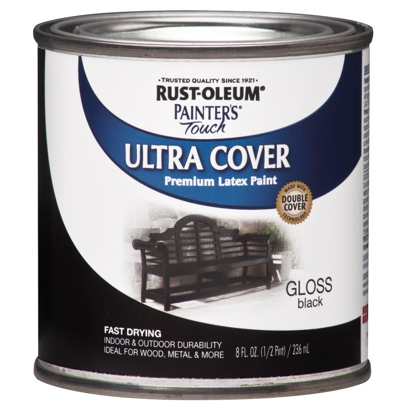 RUST-OLEUM طلاء لاتكس من راست-أوليوم 1979730 لمسة الرسام، نصف لتر، أسود لامع 8 أونصة سائلة (عبوة من 1) - Image 1