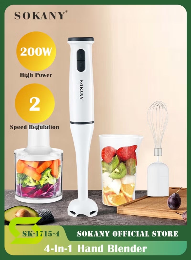sokany 4-in-1 Hand Blender, 0.5L XL Chopper, 0.7L Beaker, Detachable Electric Stick Blender Set, SK-1715-4(White) - Image 1