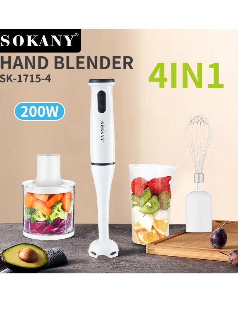 sokany 4-in-1 Hand Blender, 0.5L XL Chopper, 0.7L Beaker, Detachable Electric Stick Blender Set, SK-1715-4(White) - Image 4