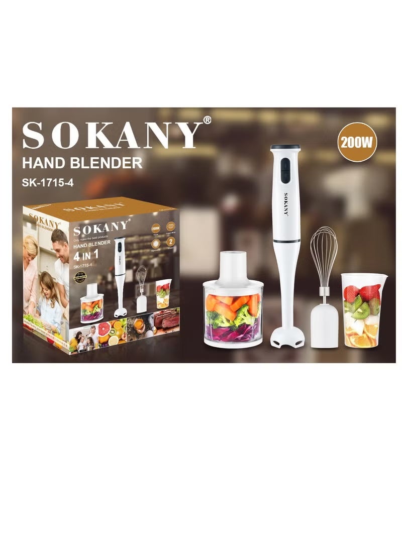 sokany 4-in-1 Hand Blender, 0.5L XL Chopper, 0.7L Beaker, Detachable Electric Stick Blender Set, SK-1715-4(White) - Image 5