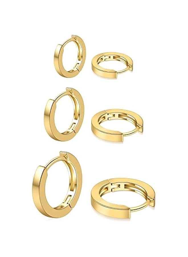3 Pairs Small Hoop Earrings Set for Women, 14K Gold Plated Huggie Hoop Earrings for Men, Tiny Cartilage Hypoallergenic Earring Set - Image 1